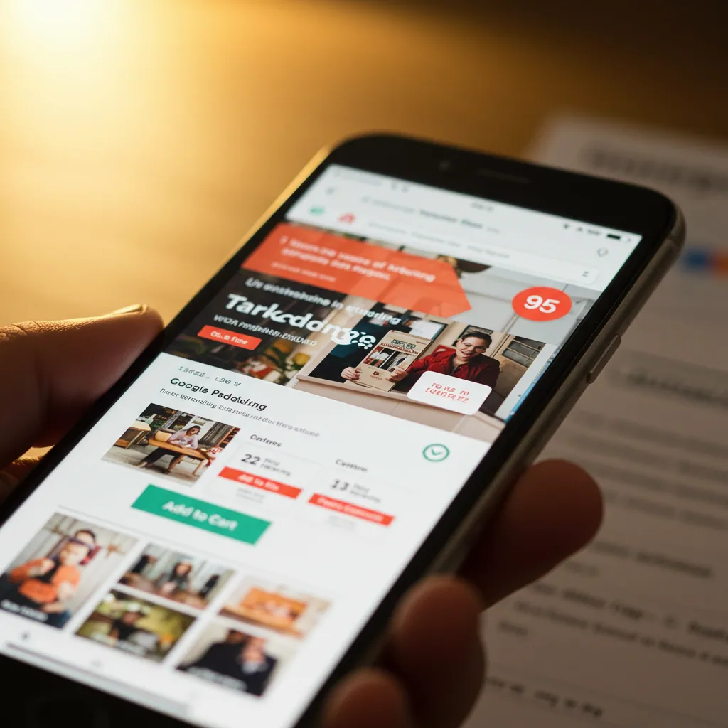 A smartphone displaying a fast-loading Lagos SEO website, with a Google PageSpeed Insights score of 90+ in the background
