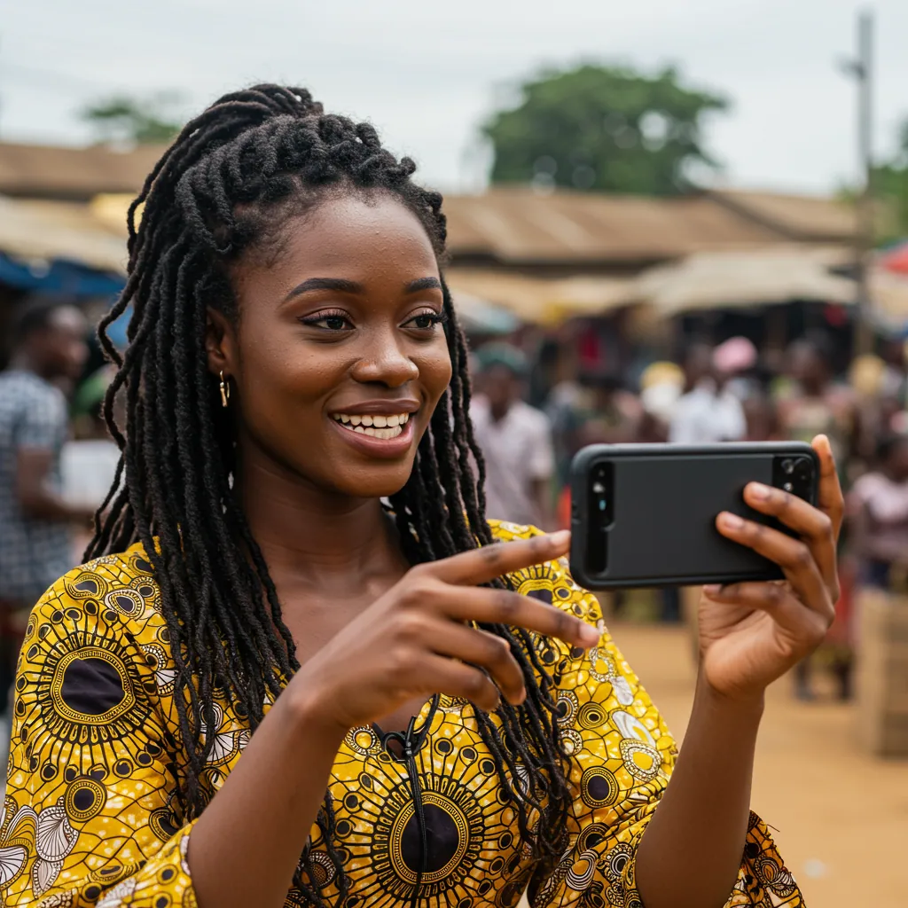 Graphic showing a micro-influencer engaging with a local community, representing trust and local reach.
