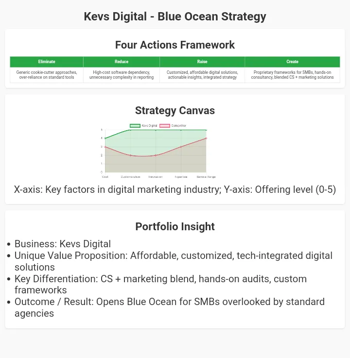 Kevs Digital Blue Ocean Strategy four actions framework.