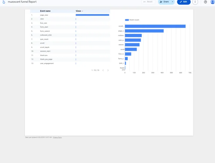 Looker Studio analytics dashboard showing custom visualizations and performance metrics.